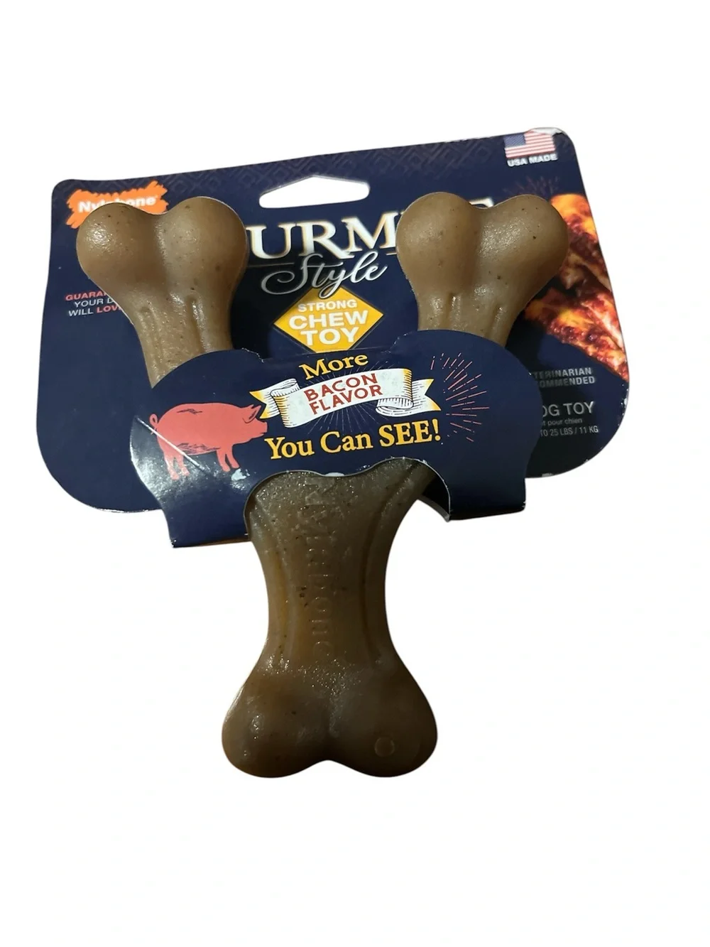 Nylabone Gourmet Style Bacon Dog Chew Toys Set of 4 | 5” Strong Chewers < 25 lbs